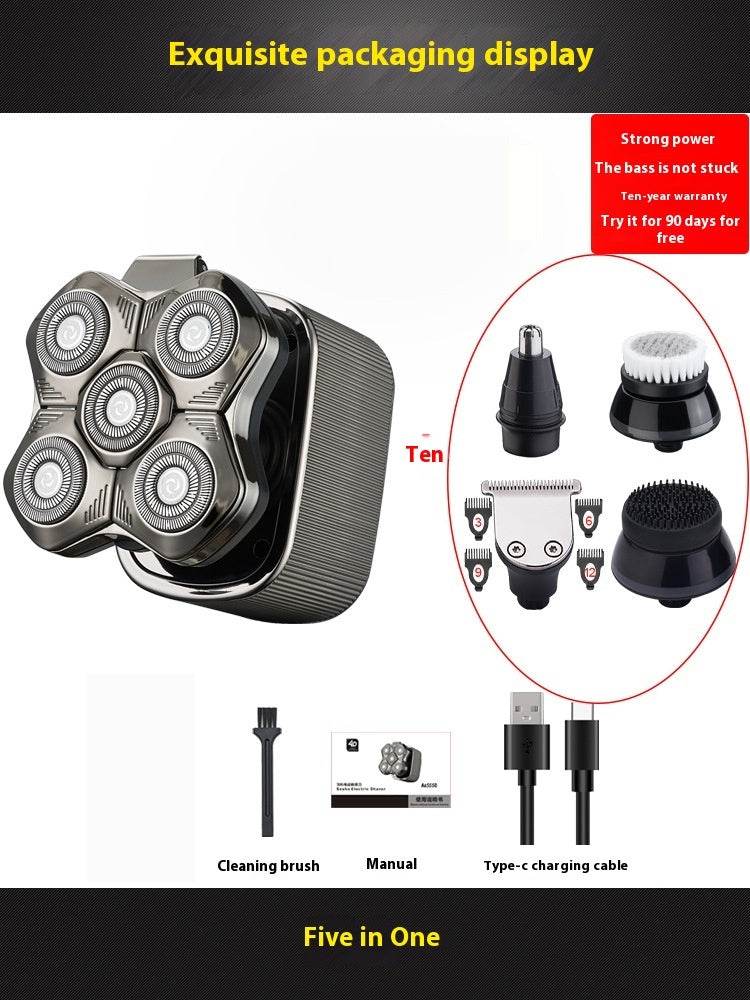 Cross-border Five-head Shaving Head Artifact For Men Shaver Multi-function Electric Shaver Scraping Hair Clippers Wholesale - Mubimart
