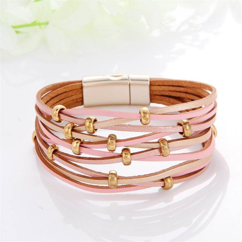 New Popular Multi-color Leather Charm Bracelet Men And Women Same Ornament Can Be Used As Gifts - Mubimart
