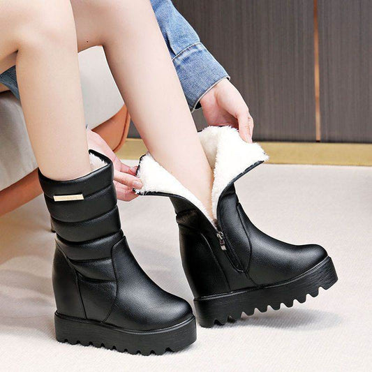 Women's Snow Cotton Tall Leather Fleece Boots - Mubimart