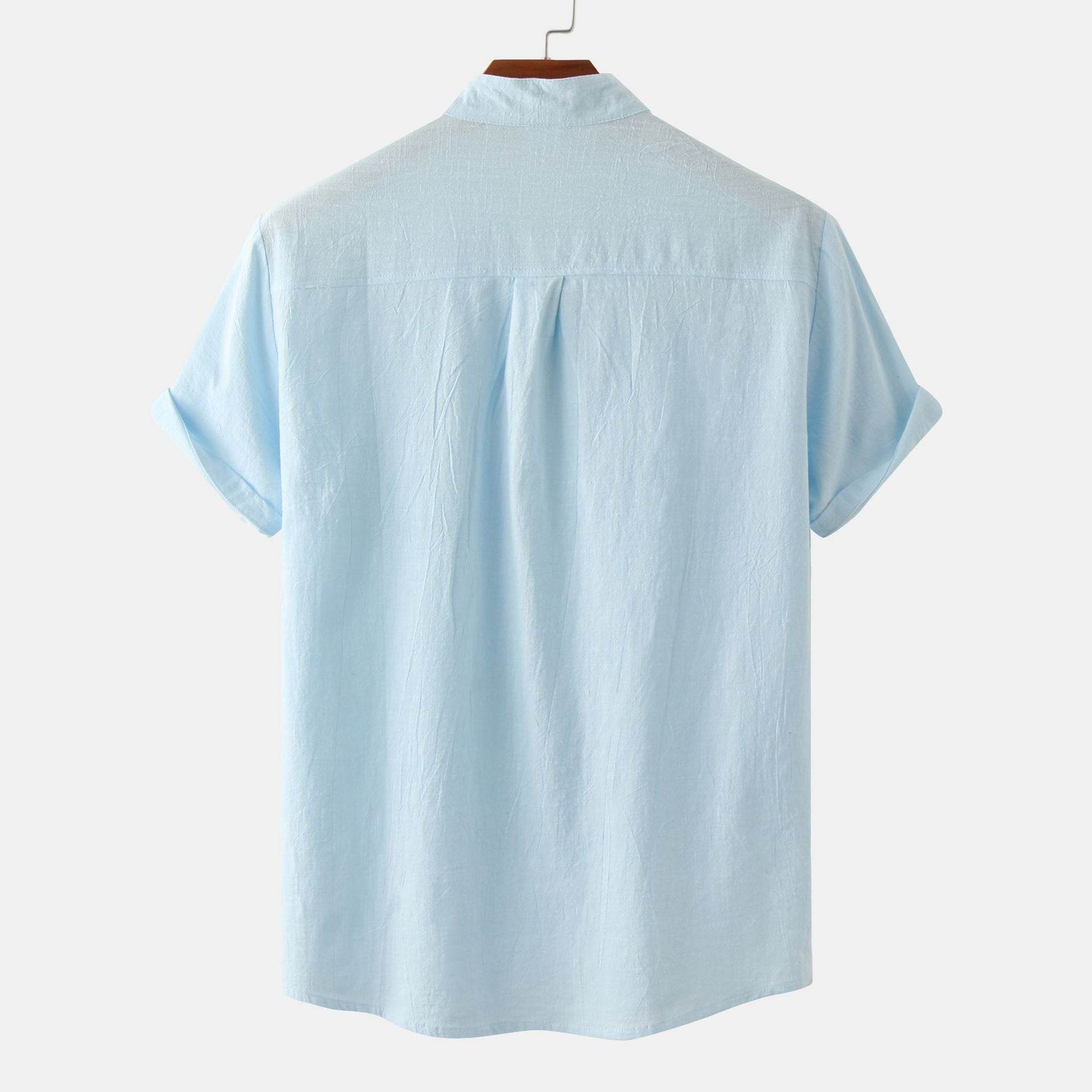 Casual Solid Color Shirt Short Sleeve Shirt Beach T-Shirt Tops Summer Mens Clothing - Mubimart