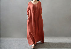 Artistic Texture Linen Robe Plus Size Dress - Mubimart -  