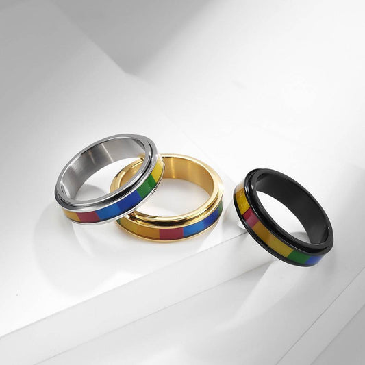 Fashionable Men Rainbow Color Titanium Steel Ring - Mubimart