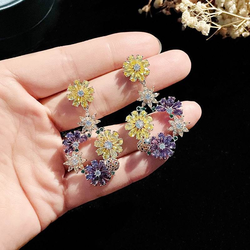Coloured Zirconia Stud Earrings For Women - Mubimart