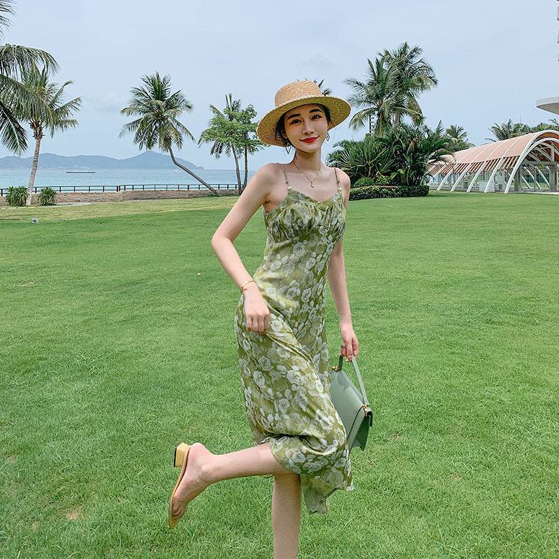 Women's Slim Fit Floral Print Slip Dress - Mubimart
