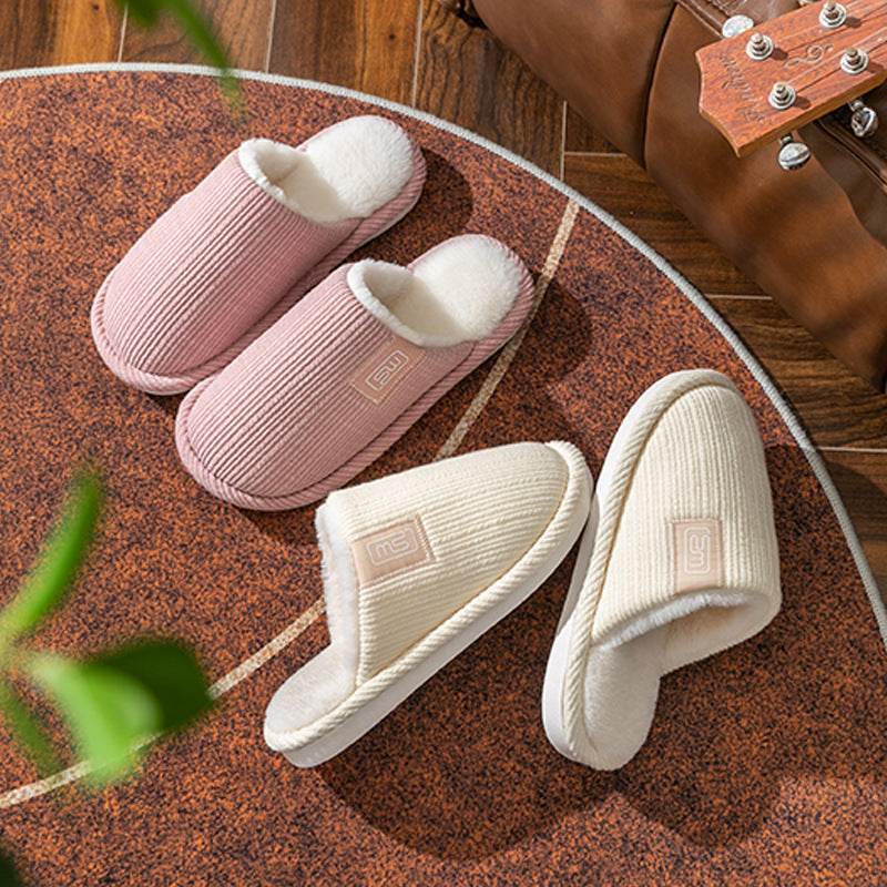 Fashion Indoor Home Slippers Non-slip Floor Shoes For Women Men Soft Bottom Velvet Fur Slides House Shoes Bedroom Slipper - Mubimart