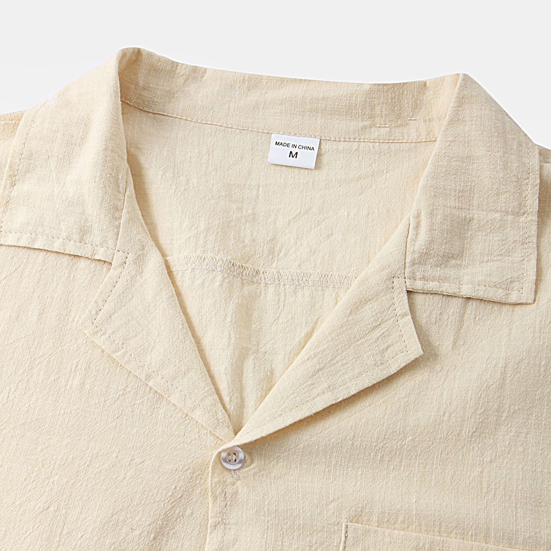 Cotton Linen Short Sleeve Shirt Men Linen Casual Half