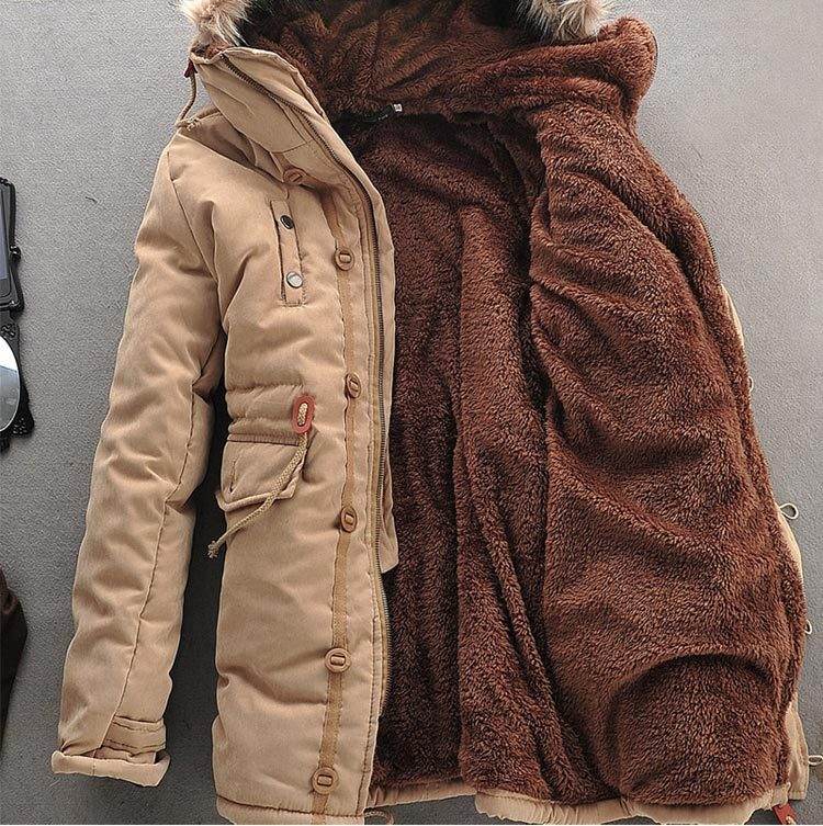 Men Winter Coat Lamb Wool Liner Thick Padded Jacket Men's Cotton Coat - Mubimart