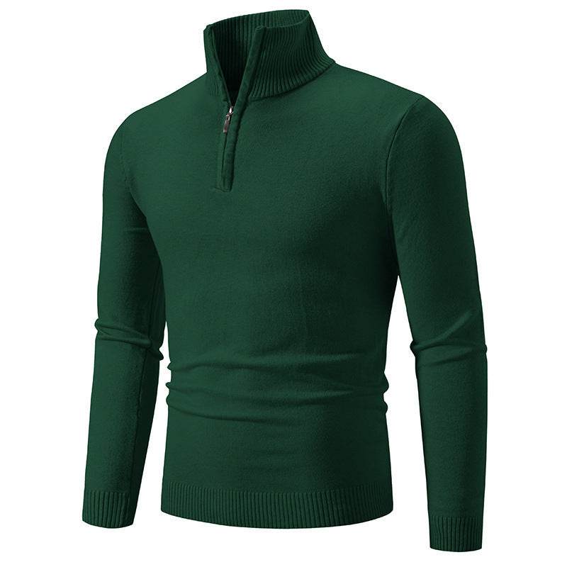 Zip-up Turtleneck Pullover Men's Long Sleeved Sweater - Mubimart
