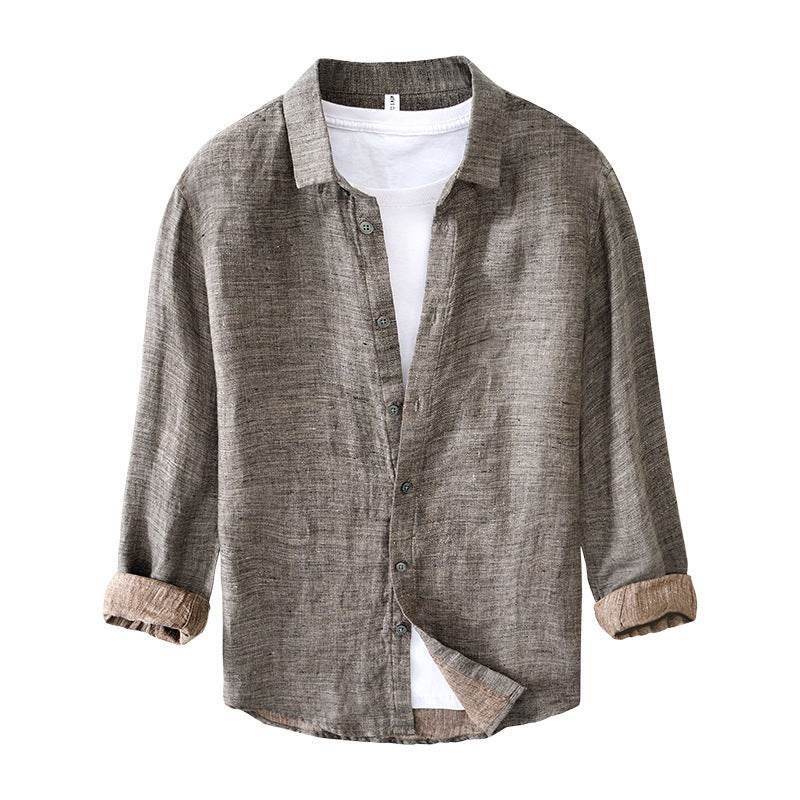 Pure Linen Shirt Men's Long Sleeve Shirt - Mubimart
