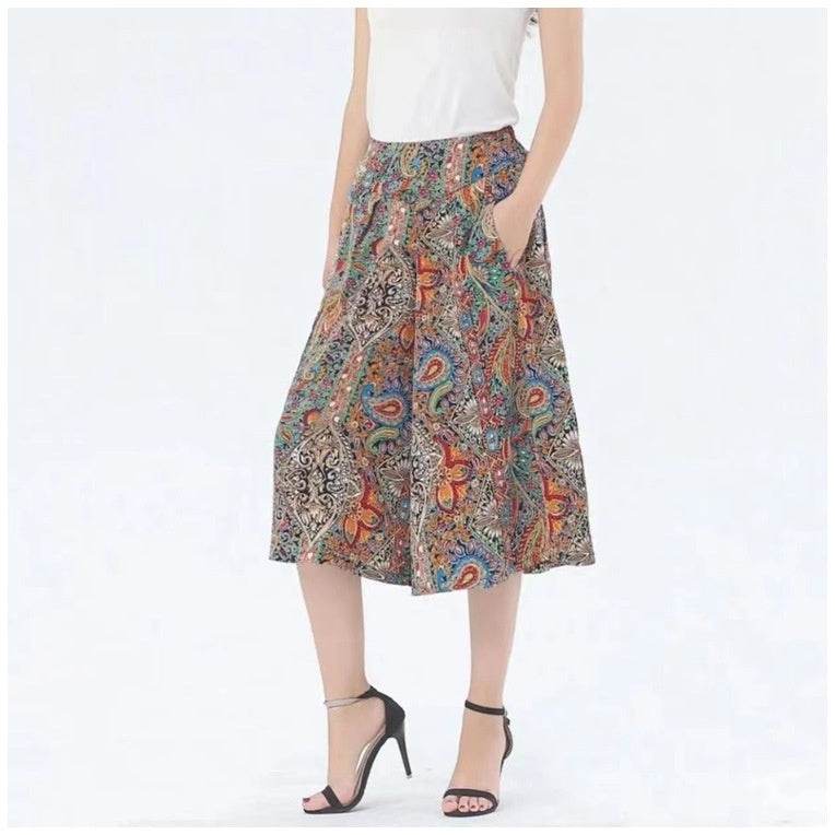 Slim And Casual High Waisted Printed Wide Leg Capris - Mubimart