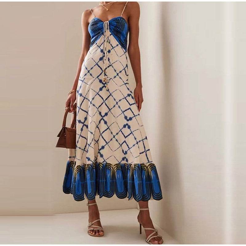 Ladies Positioning Print Slip Dress - Mubimart