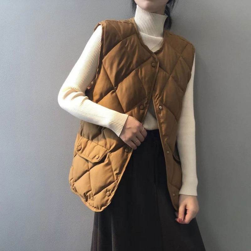 Short Cotton Jacket Vest Women's Loose Puffer Jacket - Mubimart