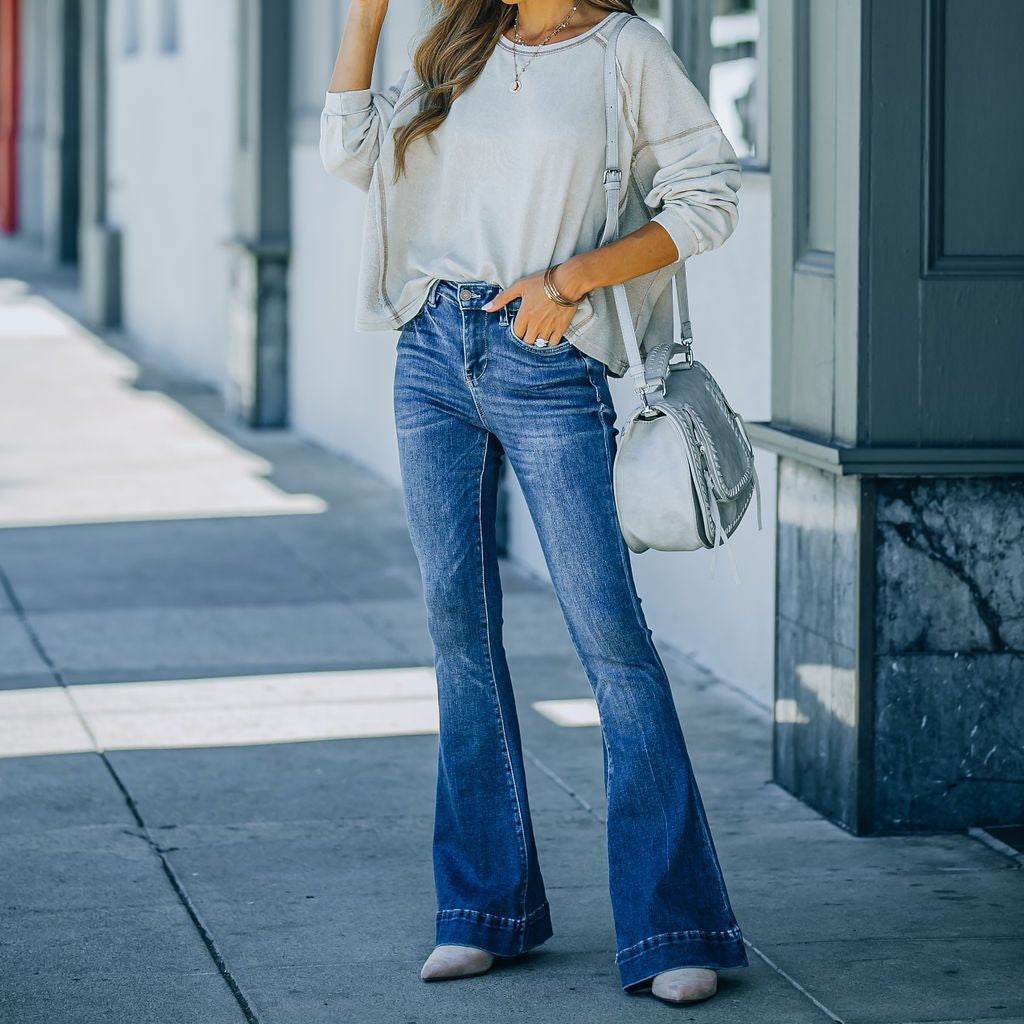 Temperament Slender Flared Women's Jeans - Mubimart