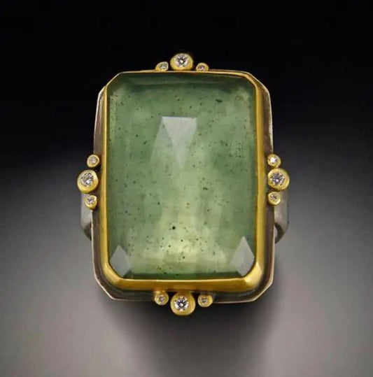 French Retro Fashion Square Natural Stone Crystal Ring