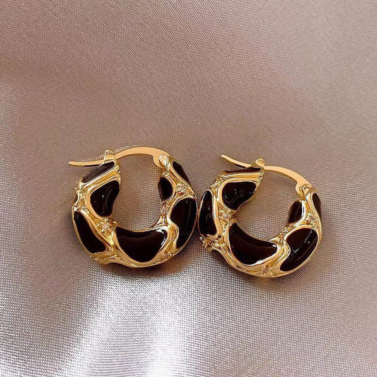 Fashion Jewelry New Trendy Enamel Color Metal Texture Small Hoop Earrings For Women Gold Plated Statement Ear Buckle Creative Jewelry Gifts - Mubimart