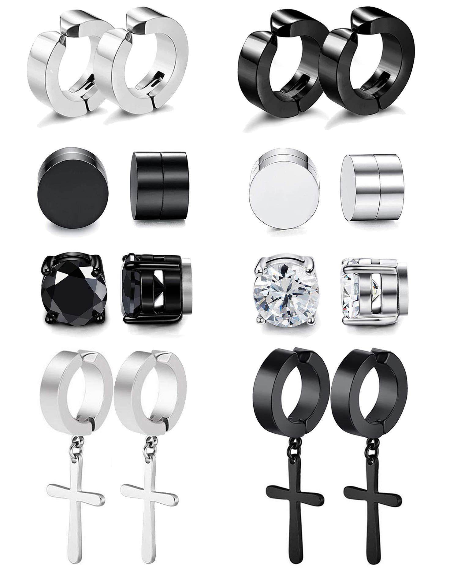 Non-Pierced Cross Zircon Magnet Titanium Steel Stud Earring For Men - Mubimart