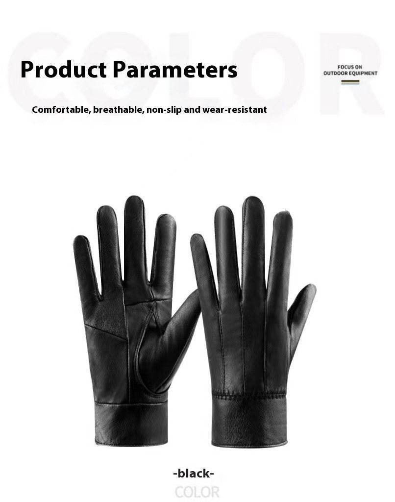 Genuine Leather Gloves For Men Women Fleece Lined Padded Warm Keeping Sheepskin Gloves - Mubimart