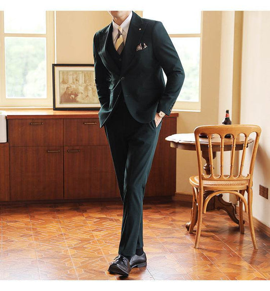 High-end Wedding Bridegroom Suit Suit Closure Collar Suit Three-piece Suit Men Caramel - Mubimart