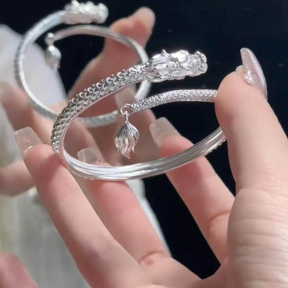 2024 Trendy Magical Dragon Waving Its Tail Chinese Style Men And Women Couple Adjustable Bracelet New Popular Relief Dragon Tail Bangle Punk Jewelry - Mubimart