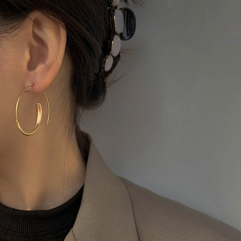 Korean Gold Matte Texture Large Hoop Earrings Women - Mubimart