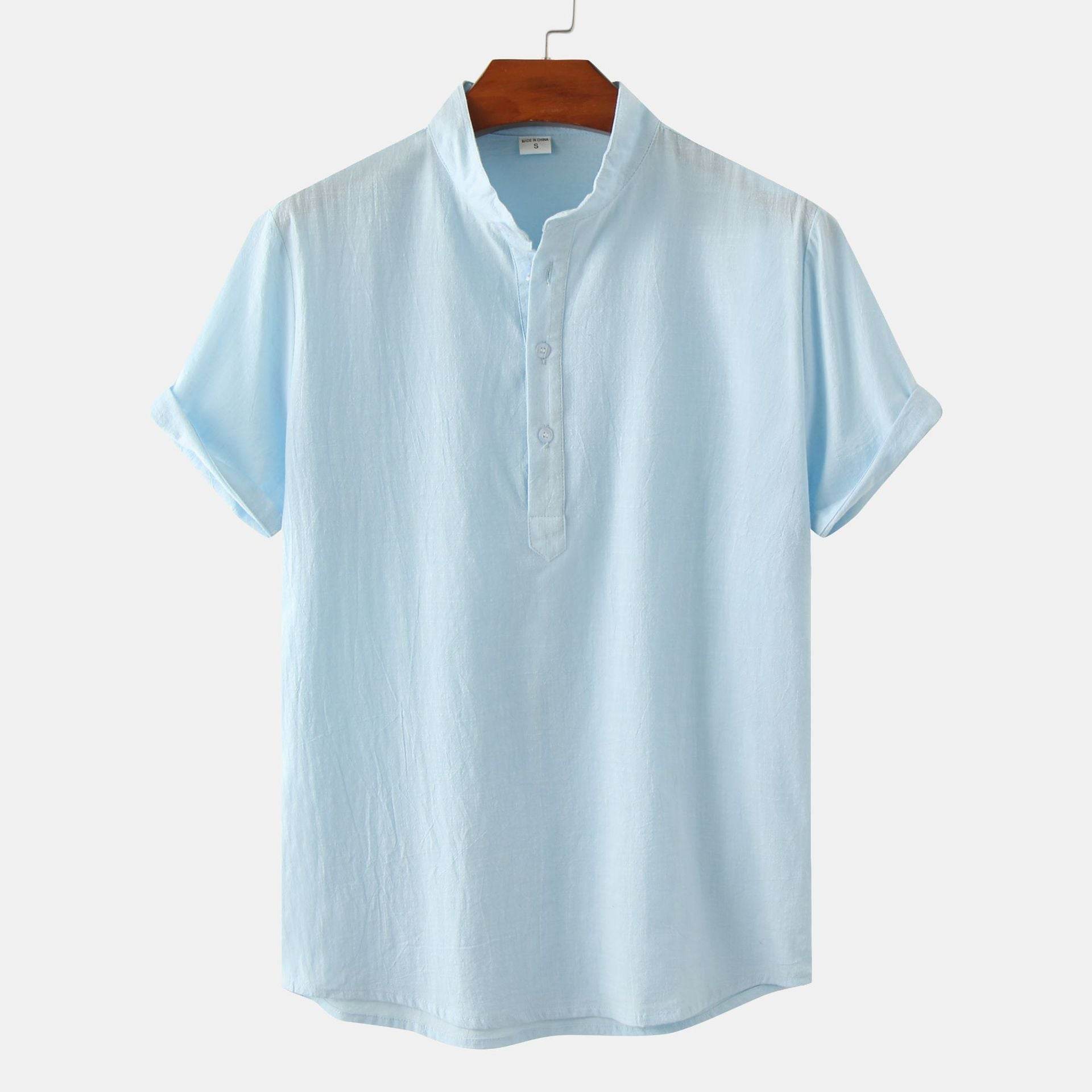 Casual Solid Color Shirt Short Sleeve Shirt Beach T-Shirt Tops Summer Mens Clothing - Mubimart