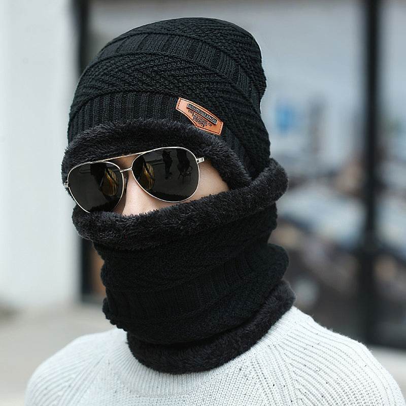 Winter Beanie Hat Scarf Set Warm Knit Hat Thick Fleece Lined Winter Hat Neck Warmer For Men Women - Mubimart