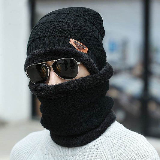 Winter Beanie Hat Scarf Set Warm Knit Hat Thick Fleece Lined Winter Hat Neck Warmer For Men Women - Mubimart