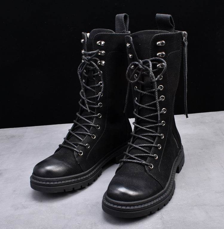 Martin Boots Round Toe Middle Tube Leather Boots Men's Cowboy Boot - Mubimart