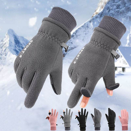 Outdoor Ski Riding Gloves Winter Polar Fleece Flip Cover Winter Gloves Men And Women Plus Velvet Thickened Warm Touch Screen Gloves - Mubimart