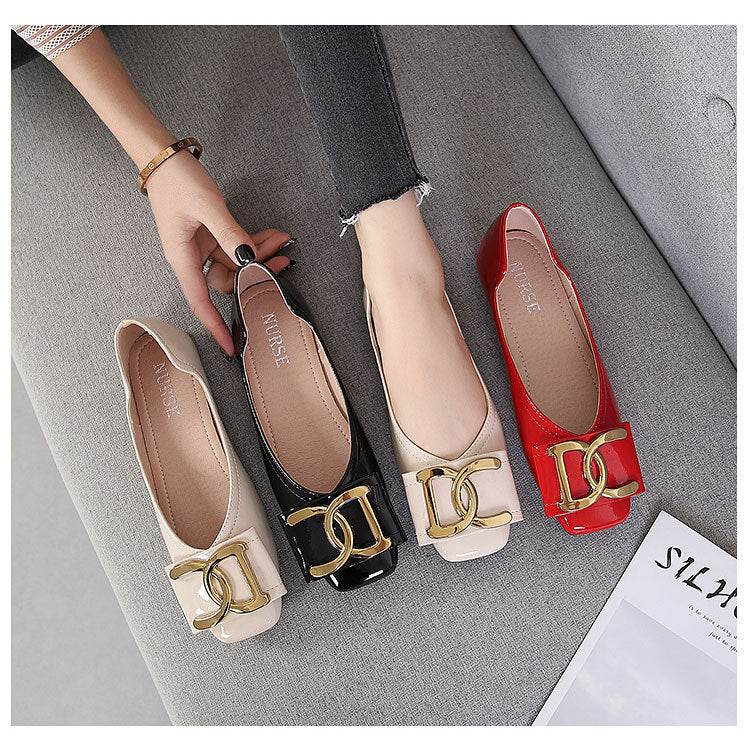 Flat Female Square Toe Low-cut Low Heel Work Casual Women's Shoes - Mubimart
