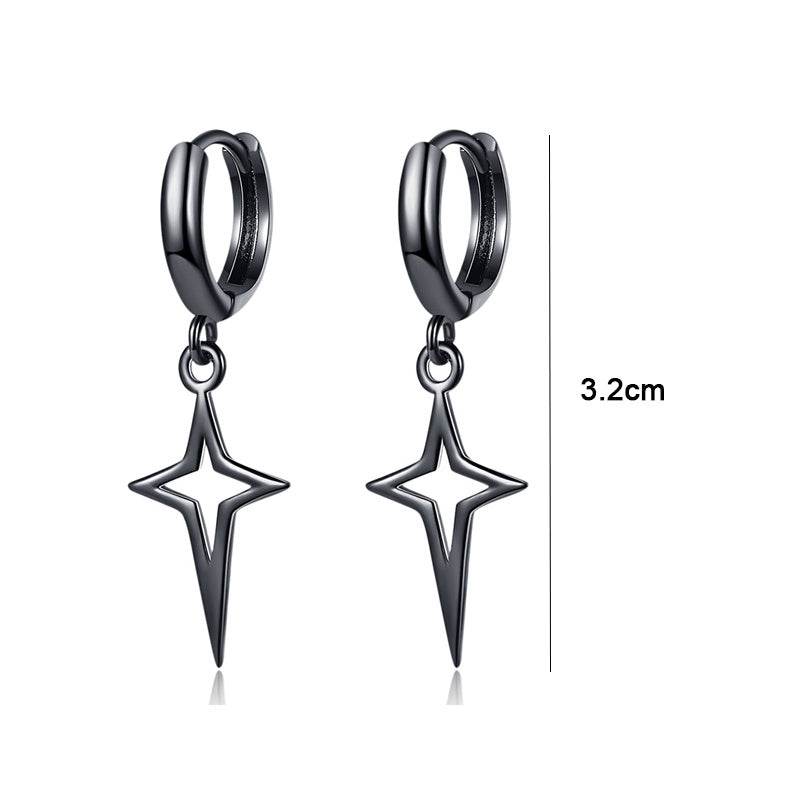 Hip Hip Men Earrings Jewelry Punk Silver Black Hollow Star Cross Pendant Small Hoop Stud Earrings For Women - Mubimart