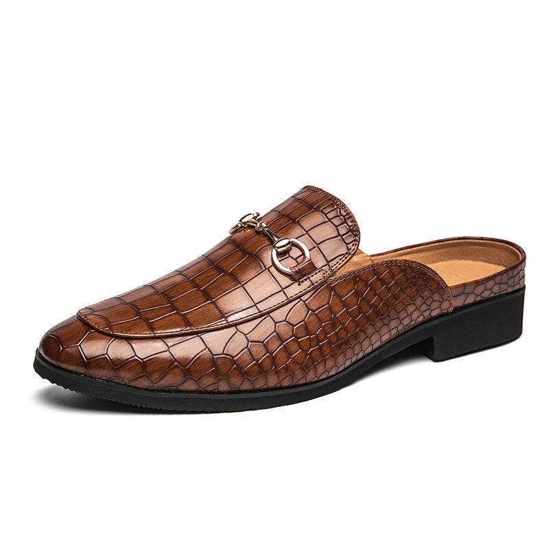 Men's Lazy Semi Slipper Leather Shoes - Mubimart