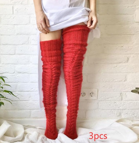 Knitted socks over the knee lengthened stockings - Mubimart -  