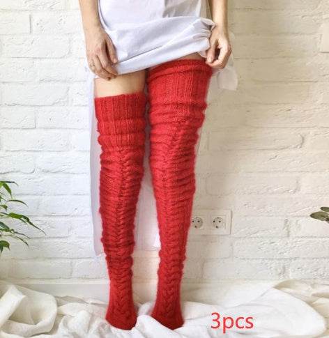 Knitted socks over the knee lengthened stockings - Mubimart