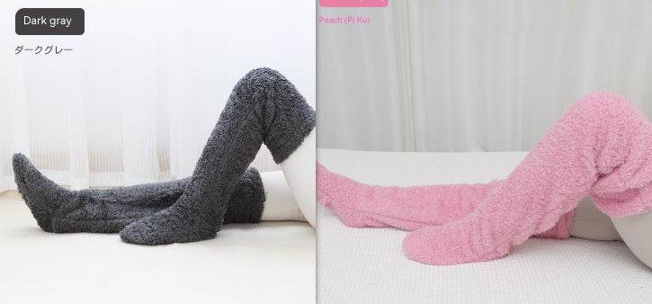 Over Knee High Fuzzy Long Socks Winter Warm Cold Leg Knee Joint Cold-proof Stockings Home Floor Sleeping Socks - Mubimart