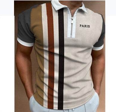 Men's Summer Polo Zipper Color Matching Sports Polo Shirt - Mubimart
