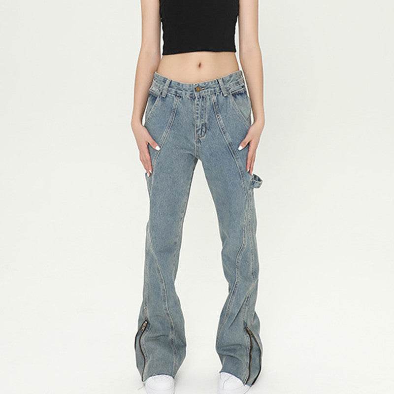Women's Fashionable And Versatile Zipper Flare Jeans - Mubimart