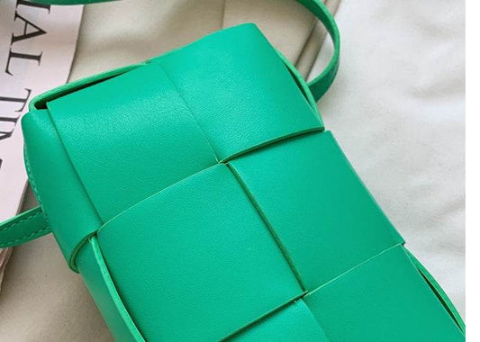 Avocado Green Fanny Pack With Square Plaid Braid Bag - Mubimart