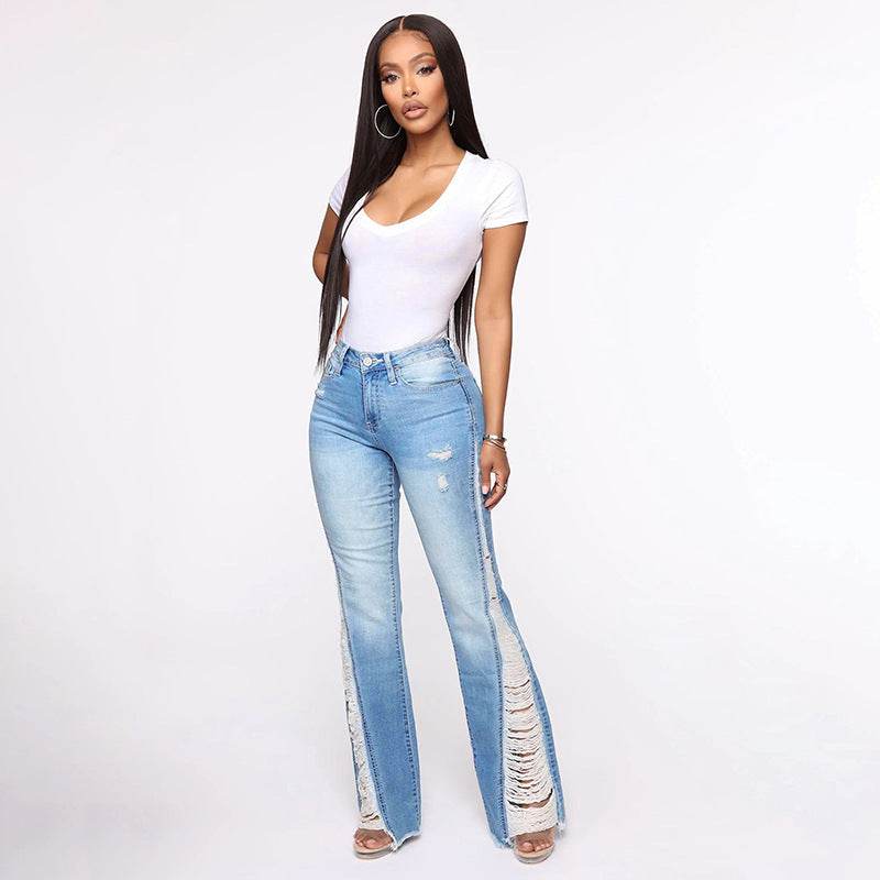Women's Stretch Ripped Flared Jeans - Mubimart