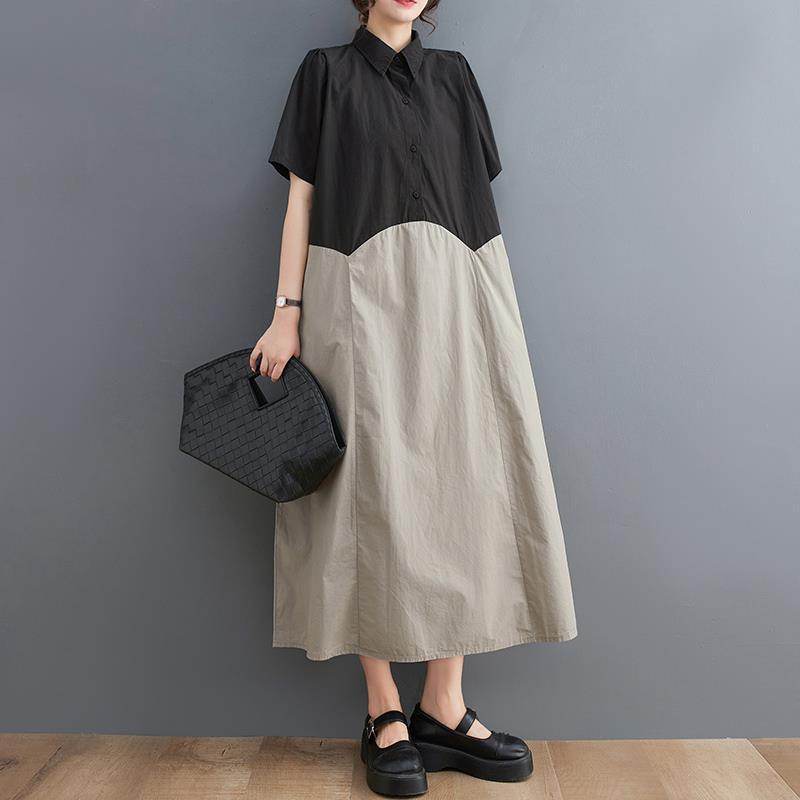 Women's Loose Plus Size Stitching Casual Shirt Dress - Mubimart