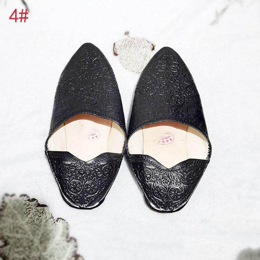 Leather Pointed Toe Mules Slippers Home Shoes Prayer - Mubimart