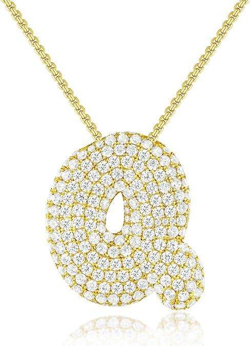 Brass Zircon Balloon English Letter Necklace - Mubimart