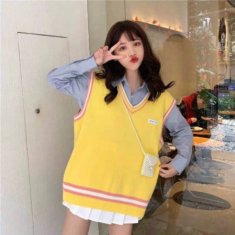 Lazy Sweater Autumn Sleeveless Sweater Vest - Mubimart