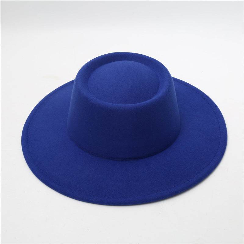 Retro Fedora 8cm Wide Brim Solid Color Concave-convex Dome Woolen Hat - Mubimart