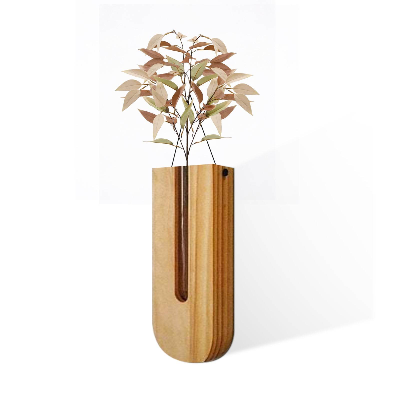 Indoor Wall Hanging Planter Wooden Vase - Mubimart