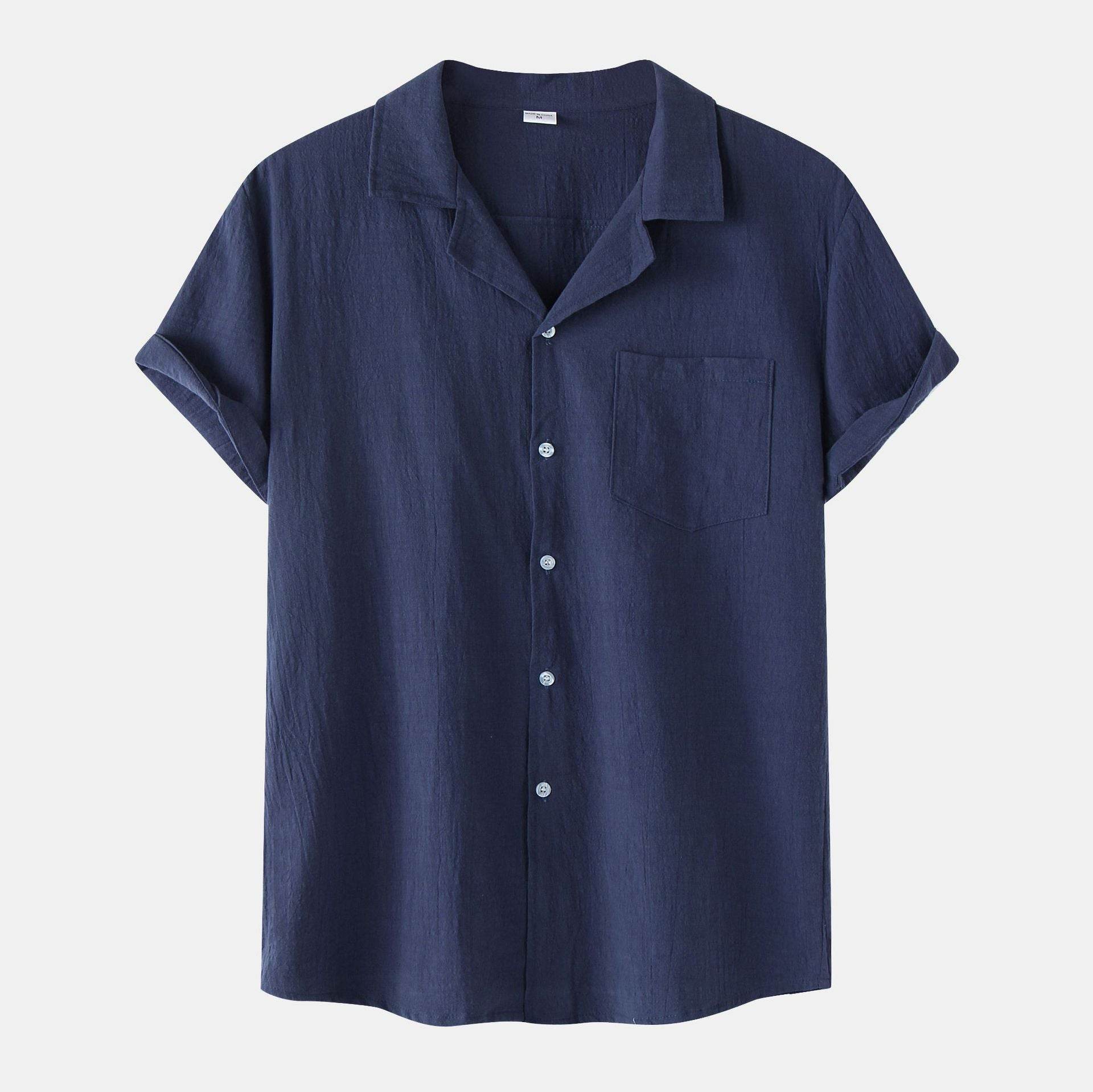 Cotton Linen Short Sleeve Shirt Men Linen Casual Half - Mubimart