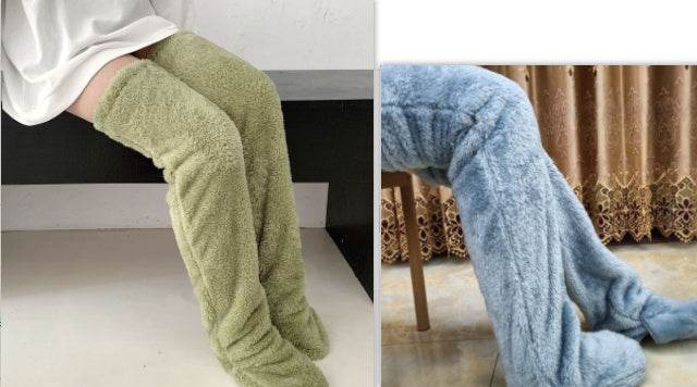 Over Knee High Fuzzy Long Socks Winter Warm Cold Leg Knee Joint Cold-proof Stockings Home Floor Sleeping Socks - Mubimart