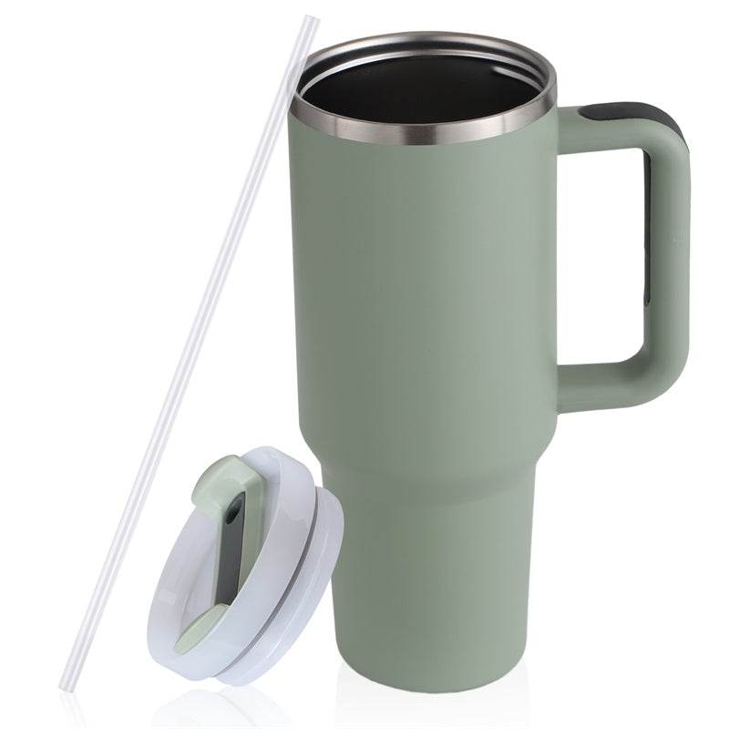 40oz Straw Coffee Mug With Handle Portable Car Stainless Steel Water Bottle Large Capacity Travel Bisphenol A Free Mug - Mubimart