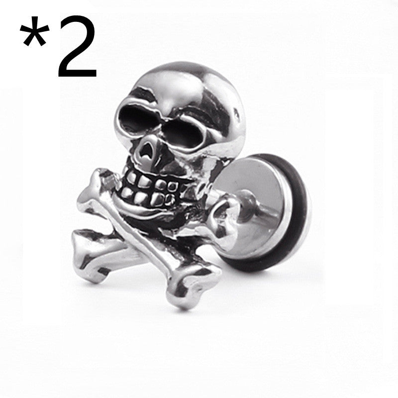 Cross-Border E-Commerce Youpin Titanium Steel Skull Punk Hip Hop Rock Tide Dumbbell Earrings Earrings Men And Women Personality Jewelry