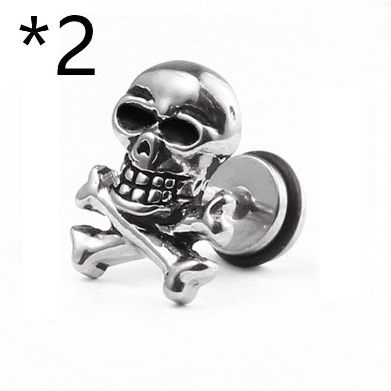 Cross-Border E-Commerce Youpin Titanium Steel Skull Punk Hip Hop Rock Tide Dumbbell Earrings Earrings Men And Women Personality Jewelry - Mubimart